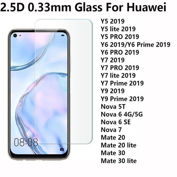 Protecteur d'écran de téléphone en verre trempé, pour Huaeri Y5 Y6 Y7 Y9 Pro Lite Prime 2019 Nova 5T 6 SE 7 Mate 20 lite Mate 30 Iite 2.5D 0.33mm