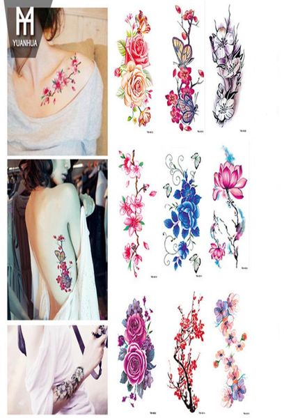 Corps temporaire Autocollant Beau couleur de pivoine Roses Fox Flamingo Decal Tatoo pour femme Bran jambe poitrine Henné 3d9978536