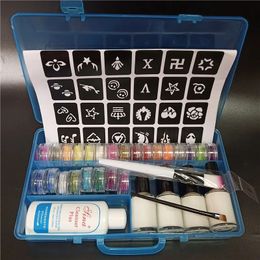 Tijdelijke diamant glitter tattoo kit kleuren poeder stencil holle sjabloon voor nep tattoo schoonheid body schilderkunst kunst 240415