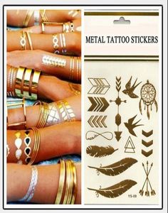 Tatouage temporaire tatouage or tatouages Flash tatouages de feuilles métalliques produits sexy bijoux tatouage au henné autocollants de tatouage d'art corporel 1425cm3331887