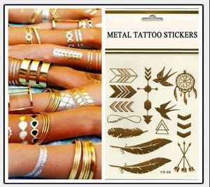 Tatuaje temporal Tatuaje dorado Tatuajes Flash Tatuajes de hojas Productos metálicos atractivos joyería Tatuajes de henna Arte corporal pegatinas de tatuaje 1425cm8579579
