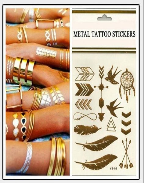 Tatuaje temporal Tatuaje de oro Tatuajes Flash Tatuajes de hojas Productos metálicos atractivos joyería Tatuajes de henna Arte corporal pegatinas de tatuaje 1425cm3331887