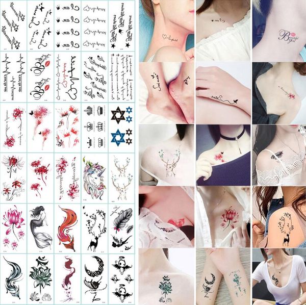 Tatuaje temporal pegatina letras flor arte corporal tatuajes flores impermeables tatuajes pegatina 3d tatuaje falso transferencia de agua