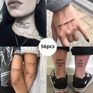 Ensemble d'autocollants de tatouage temporaires mots anglais diable liberté Tatoo Flash Tatto faux autocollants imperméables pour hommes femmes filles 56 pièces