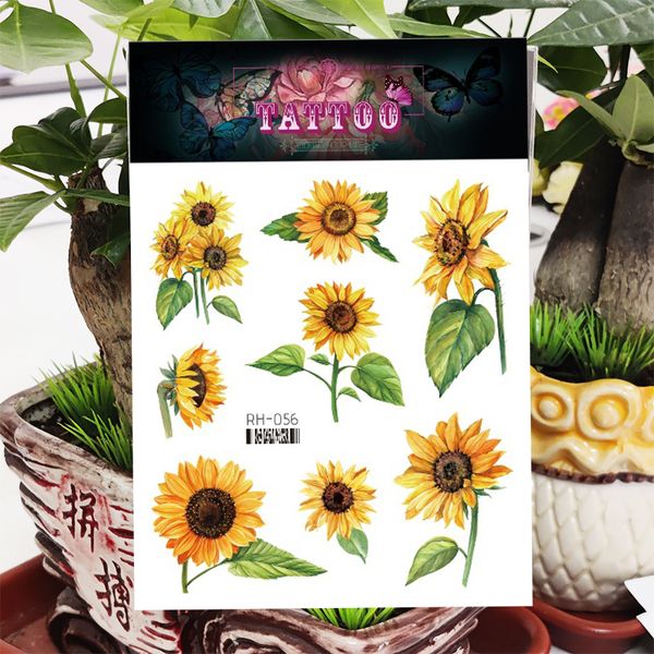 Tatouage temporaire autocollant fleurs de tournesol fleurs plante étanche tatoute autocollants motif corporal peinture de peinture de bras de bras tatouages pour femme