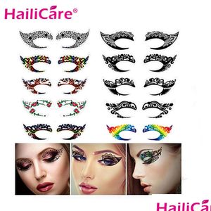 Tijdelijke tatoeages 10 paren Eye Tattoo Stickers Waterdicht Diy Flash Wegwerp Oogschaduw Eyeliner Face Sticker Halloween Ma Dh124