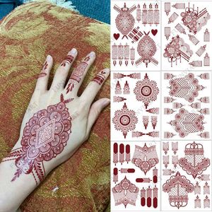 Tijdelijke Tattoos 10 PcsSet Maroon Kleur Henna Tattoo Stickers voor Hand Bruin Rood Vrouwen Waterdicht Mehndi Nep 230621