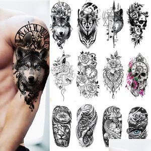 Tijdelijke tatoeages 100 stuks groothandel waterdichte tattoo sticker wolf tijger skl slang bloem lichaam arm henna nep mouwen man vrouwen D Dhrum