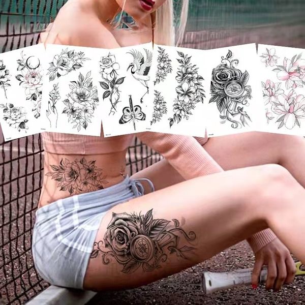 Tatuajes temporales 100 hojas al por mayor pegatinas de tatuaje temporal tótem flor brazo hombres mujeres arte impermeable tatuaje falso moda gran tatuaje conjunto 221208