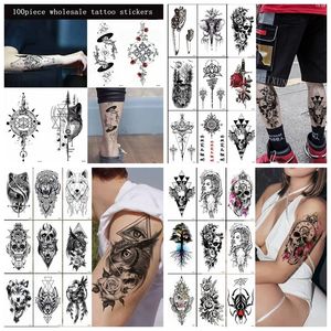 Tatuajes Temporales 100 unids Venta Al Por Mayor Pegatinas de Tatuaje Temporal Impermeable Hombre Mujer Diseño Mixto Brazo Totem Animal Carta Flor Arte Tatuajes Falsos 221208