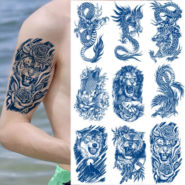 Tatouages temporaires 100pcs en gros GZXQB 30 modèles jus semi-permanent durable tatouage temporaire 7-15 jours loup étoile homme femmes plus grand autocollant 230701