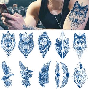 Tijdelijke Tattoos 100 Stuks Groothandel Sap Blijvende Inkt Body Art Waterdichte Sticker Leeuw Wolf Man Bijl Tatoo Arm Wing Fly rose Vrouwen 230621