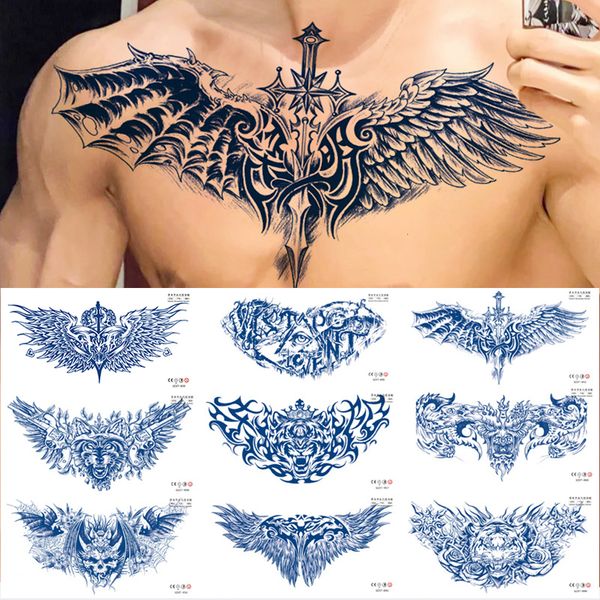 Tatouages temporaires 100pcs en gros jus de poitrine encre durable tatouage imperméable ailes egle pistolet cool man