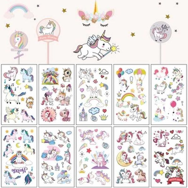 10 pièces dessin animé licorne ensemble de tatouage temporaire tatouage mignon couleur faux tatouage autocollant corps Tatoo pour imperméable à l'eau s tatouages Z0403