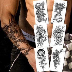 Tatouages temporaires 10Pcs / Pack Bras Manches Tatouages Temporaires Pour Hommes Adulte Sexy Anime Dragon Serpent Fleur Tatouage Autocollants Noir Body Art Peinture x0724