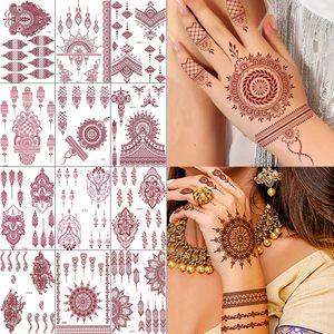 Tatouages temporaires 12 Feuilles / Lot Étanche Tatouage Au Henné Brun Autocollants Au Henné pour Main Faux Tatouage Femmes Body Art Conception Temporaire Mehndi Autocollants 230701