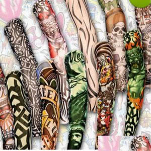 Tijdelijke tatoeages 12 -stcs Meng Elastische nep Tattoo Sleeve 3D Art Designs Body Arm been Kousen Tatoo Cool Drop levering Health Beauty Dhbyj