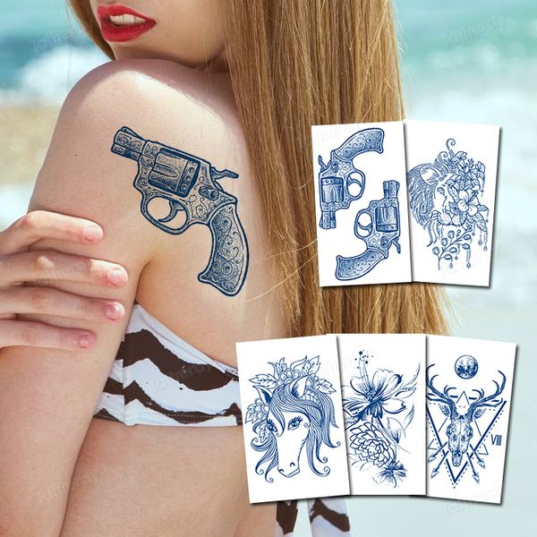 Tatuajes temporales 16PcsLot venta al por mayor tatuaje temporal a prueba de agua a base de hierbas juce tinta arte corporal natural tatuajes falsos manga de brazo de larga duración calcomanía 221208