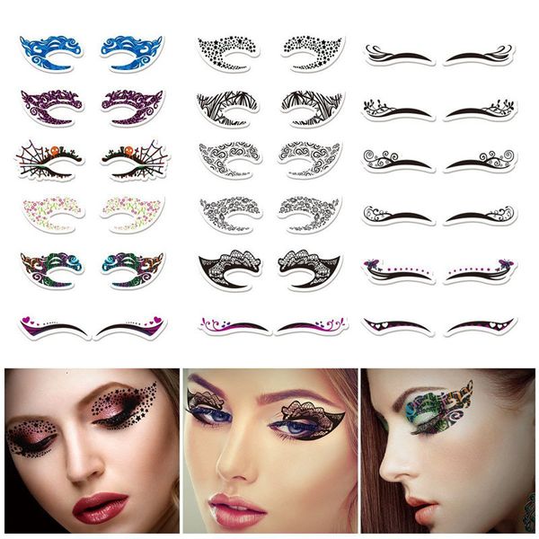 Tatouages ​​temporaires 20 paires autocollants de tatouage pour les yeux temporaires étanche à œil jetable étanche des yeux d'eye-liner maquillage autocollant pour halloween party cosplay 230811