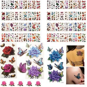 Tijdelijke tatoeages 200pcs Groothandel waterdichte gezondheid schoonheid body arm mouw tijdelijke tatoeages 3D flash art bloem rose veer sticker vrouwen diy 230811