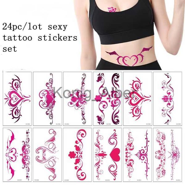 Tatuajes Temporales 24pc / Lot Nuevas Pegatinas de Tatuaje Sexy Tatuaje Falso para Mujer Moda Impermeable Arte Corporal Faux Tatouage Pour Femme Kit de Tatuaje Tatuajes x0724