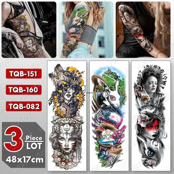 Tatouages temporaires 3 pcs / lot Grand Bras Manches Tatouage Japonais Geisha Étanche Temporaire Tatto Autocollant Jambe Taille Corps Art Complet Faux Tatoo Femmes x0724 x0729