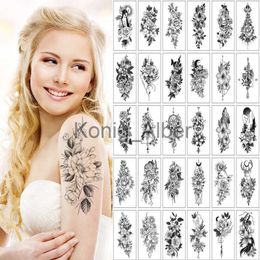 Tijdelijke tatoeages 30 stks/set Sexy Tijdelijke tatoeages voor Vrouwen Bloemen Zwart Nep Tatto Stickers Waterdicht Handen Arm Lichaam Faux Tatouage Pour Femme x0724