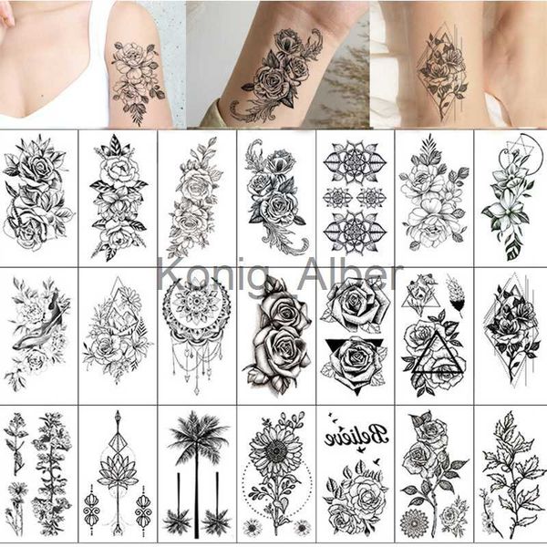 Tatouages temporaires 30pcs / set Autocollant de tatouage temporaire étanche Vague d'amour Ligne de battement de coeur Fleur Tatouage Doigt Poignet Faux Tatto Pour Body Art Femmes x0724