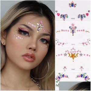 Tatuajes Temporales 3D Acrílico Brillo Rhinestone Cara Sexy Etiqueta Engomada Del Tatuaje Diy Kids Holiday Party Masquerade Body Facial Jewelry Drop Dh75X