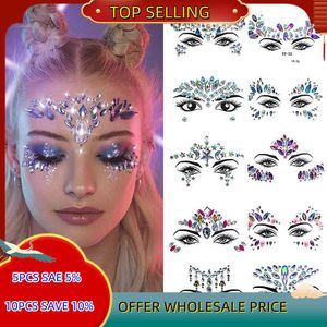 Tatuajes temporales Etiqueta engomada del tatuaje de cristal 3D Pegatinas de taladro Pegatinas de ojos Pegatinas de cara de fiesta Decoración de la cara Diamante Mascarada Tatuaje temporal Z0403