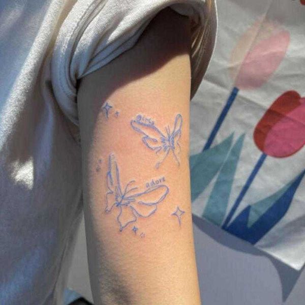 Tatuajes temporales 3 piezas pegatinas de tatuaje de mariposa azul tatuajes temporales impermeables mujeres hombres tatuaje falso romántico clavícula brazo tatuaje al por mayor Z0403