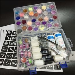 Tatouages ​​temporaires 45 Color Powder Shimmer Glitter Kit pour tatouage Body Kids Face Diy Nail Art Décore Téléphone 2308017