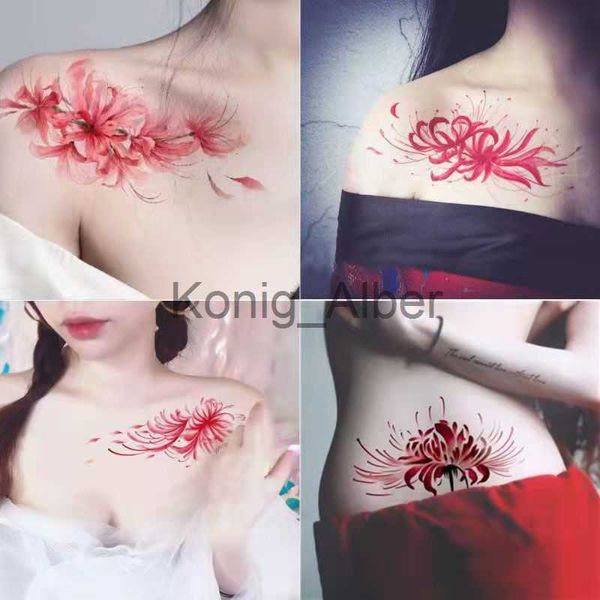 Tatouages temporaires 4pc / Lot Aquarelle Fleur Tatouage Temporaire Autocollants Femmes Étanche Sexy Mode Clavicule Art Faux Tatouage Nombril Tatouage x0724