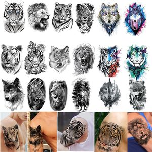 Tatouages temporaires 50 Pcs En Gros Étanche Autocollant De Tatouage Temporaire Tigre Lion Loup Forêt Homme Grand Sexy Fleur Femmes Corps Bras Art Faux Tatouages 230701