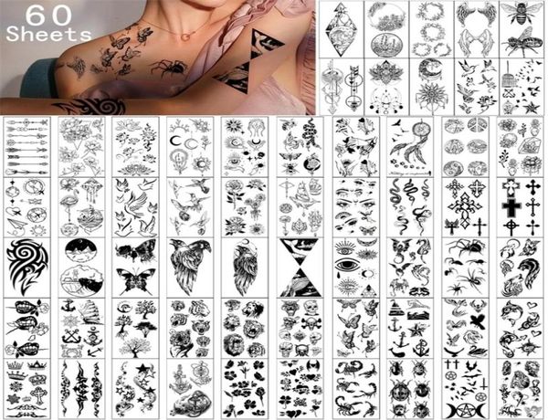 Tatouages temporaires 60 feuilles imprimer belles étoiles animaux papillon fleurs corps art bras faux mode tatouage imperméable pour enfant men3739275