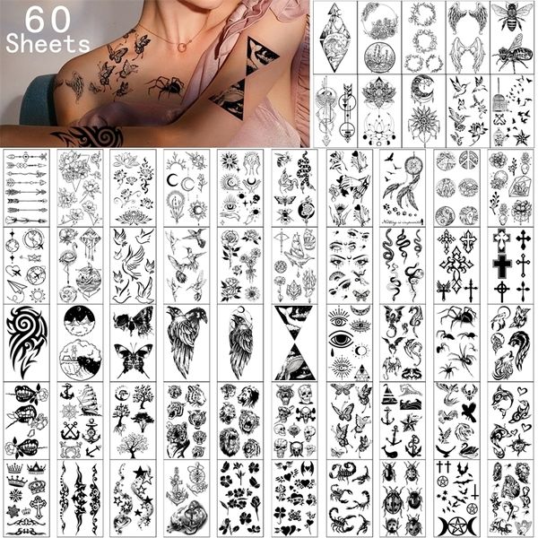 Tatuajes Temporales 60 hojas Imprimir Hermosas estrellas Animal Mariposa Flores Arte Corporal Brazo Falso moda impermeable Tatuaje para niños hombres 220930