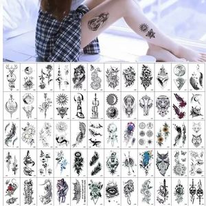 Tijdelijke tatoeages 60 stijlen waterdichte tijdelijke tattoo sticker voor vrouwen mannen tatoeages wolf schedel bloemen slang body art nek arm hand nep tatoo 231215