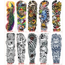 Tatouages temporaires 80pcs / lot Grands autocollants de tatouages temporaires Bras complet Cool Faux manches de tatouage Designs Black Fire Death Skull Rose gros 230701