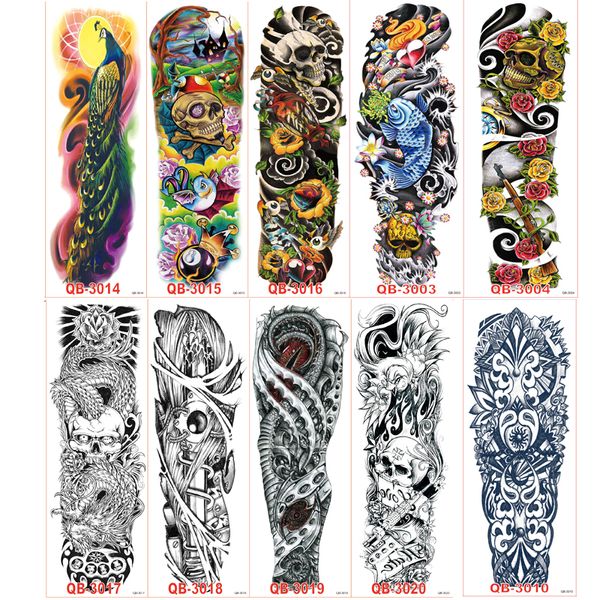 Tatuajes temporales 80pcslot Grandes pegatinas grandes Brazo completo Cool Fake Tattoo mangas Diseños Black Fire Death Skull Rose al por mayor 230621