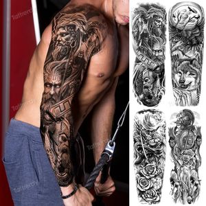 Tatuajes temporales Hombres increíbles gran brazo completo manga tatuaje dios lobo luna dragón león rey tigre bosque diseños cuerpo grande 231208