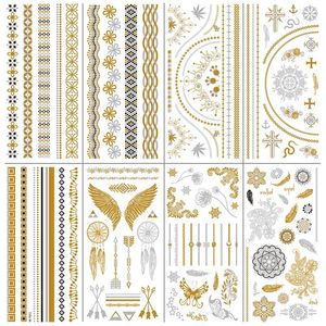 Tijdelijke Tattoos Body Bronzing Stickers Henna Tatouage Temporaire Femme 2110 cm Goud Zilver Waterdicht Transfer Fake Tattoo Art 230621