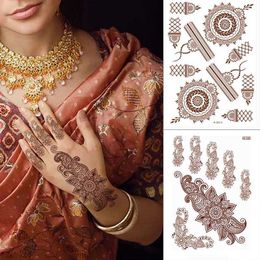 Tijdelijke tatoeages Brown henna Tijdelijke tatoeages voor dames henna -sticker voor hand nep tatoo dames lichaamsbescherming tattoo dulhan marokkaans ontwerp z0403