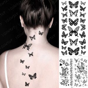 Temporary Tattoos Butterfly Waterproof Temporary Tattoo Stickers Moth Rose Flower Dark Flash Tatto Women Sexy Body Art Arm Neck Fake Tattoos Men Z0403