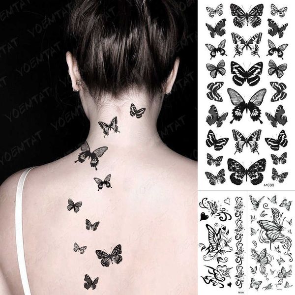 Tatouages temporaires Papillon Étanche Autocollants De Tatouage Temporaire Moth Rose Fleur Foncé Flash Tatto Femmes Sexy Body Art Bras Cou Faux Tatouages Hommes Z0403