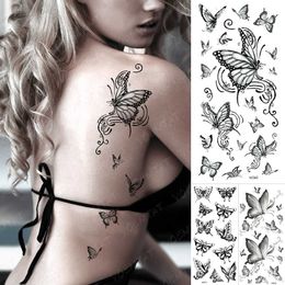 Tijdelijke tatoeages donkere vlinders sexy waterdichte tijdelijke tattoo sticker India vrouwen rug taille flash tatoo meisje body art nep tatoeages realistische z0403