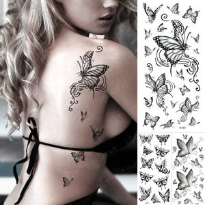 Tatouages ​​temporaires papillon foncé sexy imperméable tatouage temporaire autocollant indien femmes arrière flash flash tatoo fille art corporel faux tatouages ​​réaliste z0403