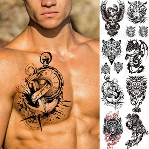 Tijdelijke tatoeages DIY Compass Schip Anchor Tijdelijke tatoeages voor mannen Volwassen nep Lion Tiger Dragon Astronaut Tattoo Sticker Unieke waterdichte tatoeages Z0403
