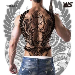 Tatuajes temporales Pegatina de tatuaje falso Hombres negros Tatto de espalda completa Lion King Dragón Tatuaje temporal Gran Arte de Cuerpo impermeable Sexy para Boy Mens X0724