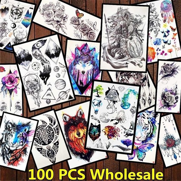 Tatouages temporaires FANRUI 100 Pièces En Gros Flash Faux Tatouage Temporaire Tigre Peinture Tatoo Autocollant Pour Hommes Femmes Bras Jambe 3D Tattoo Supply 230701