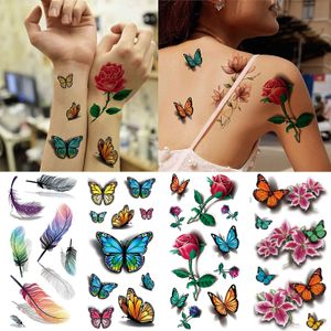 Tijdelijke tatoeages Feather Butterfly -sticker voor vrouwen Body Protection Tattoo 3d Rose Flower Anime Fake Stickers Waterdicht 230812